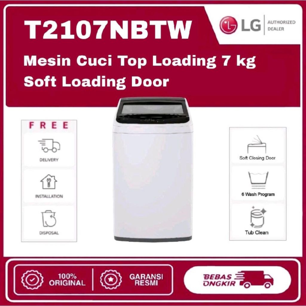 MESIN CUCI LG 7 KG T2107NBTW MESINCUCI LG 7KG TOPLOADING LG 7 KG TOP LOADING LG 1 TABUNG MESINCUCI T