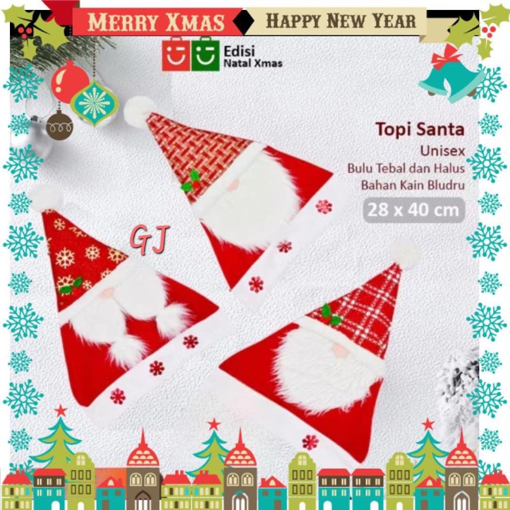 Topi natal santa Jenggot anak tanggung dan dewasa/ aksesoris natal santa / topi santa jenggot
