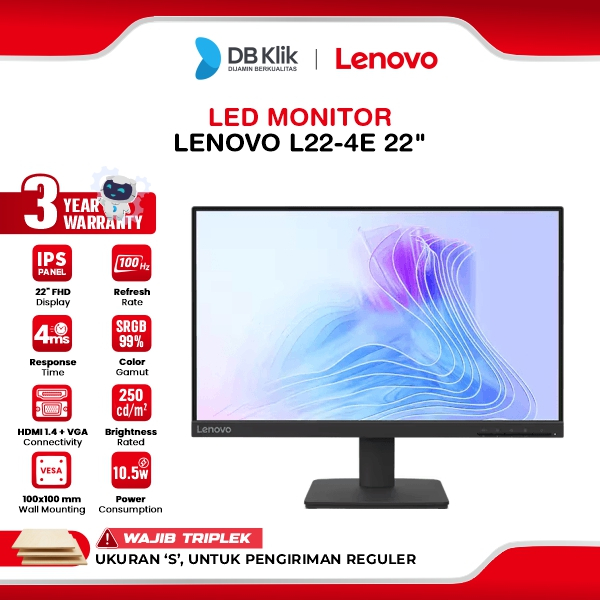 Lenovo L22-4e LED Monitor 22" IPS FHD 100Hz 4ms HDMI VGA