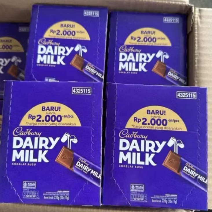 Cadbury Dairy Milk 11 Gram Isi 20 pcs (Paket 4box) Coklat Kekinian Cadbury Promo