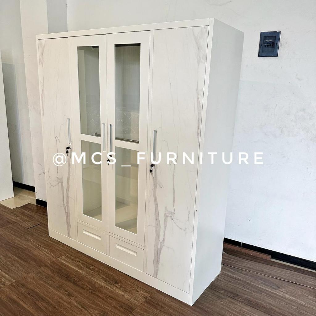 Lemari FULL Besi Japandi LED 4 Pintu Wardrobe Metal Pakaian Baju Mebel MCS FURNITURE Semarang