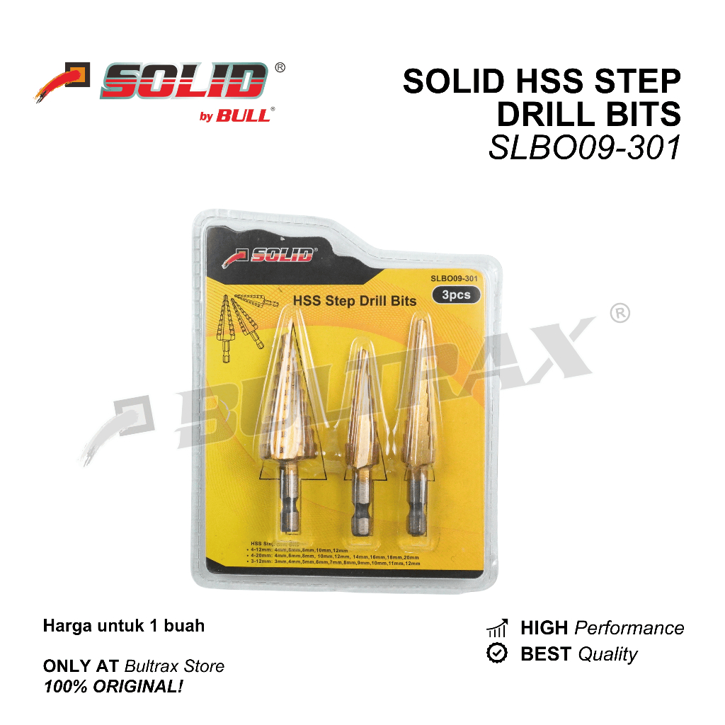SOLID Step Drill 3 PCS (3-20mm) Mata Bor Pagoda Spiral SLBO09-301