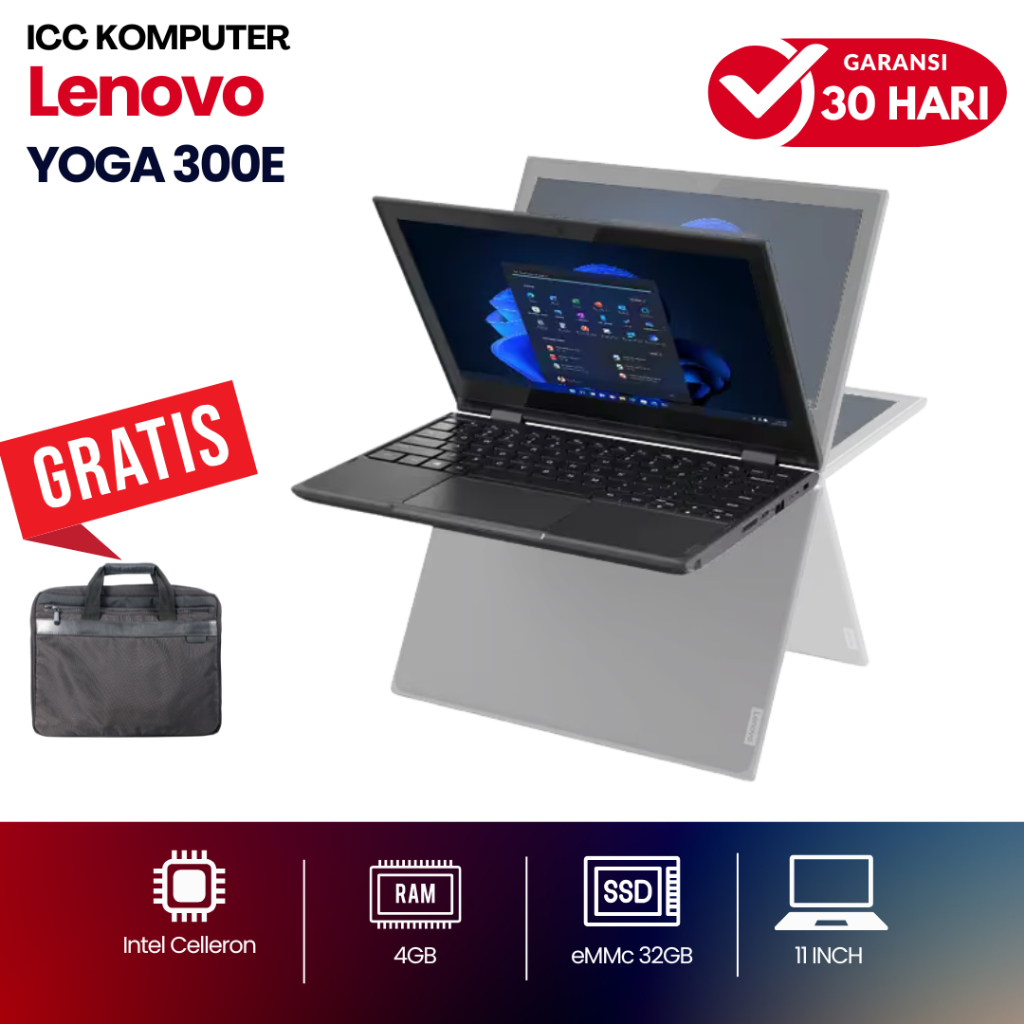 Laptop Sekolah Lenovo Yoga 300e Ram 4GB eMMc 32GB Touchscreen- Second Murah Bergaransi