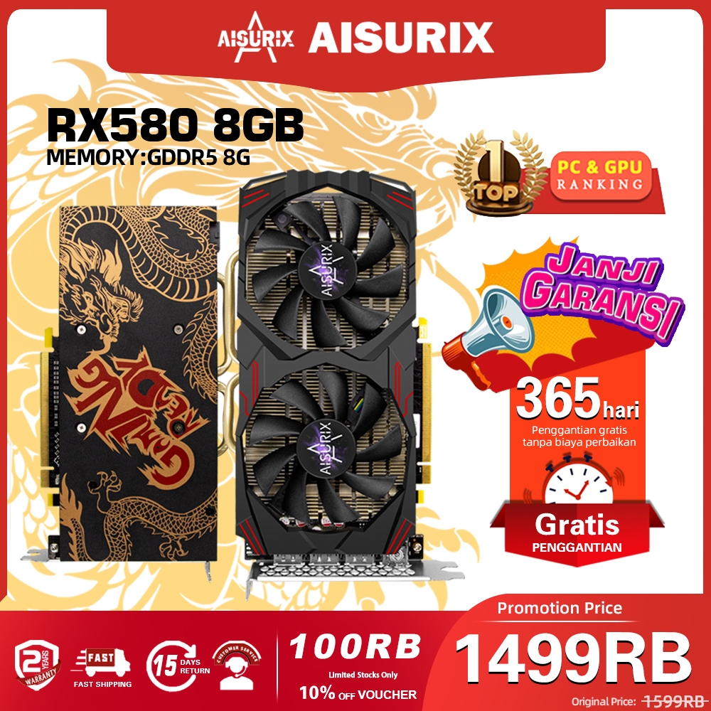 AISURIX VGA Card RX 580 8GB AMD DDR5 256Bit GPU Radeon Video Card