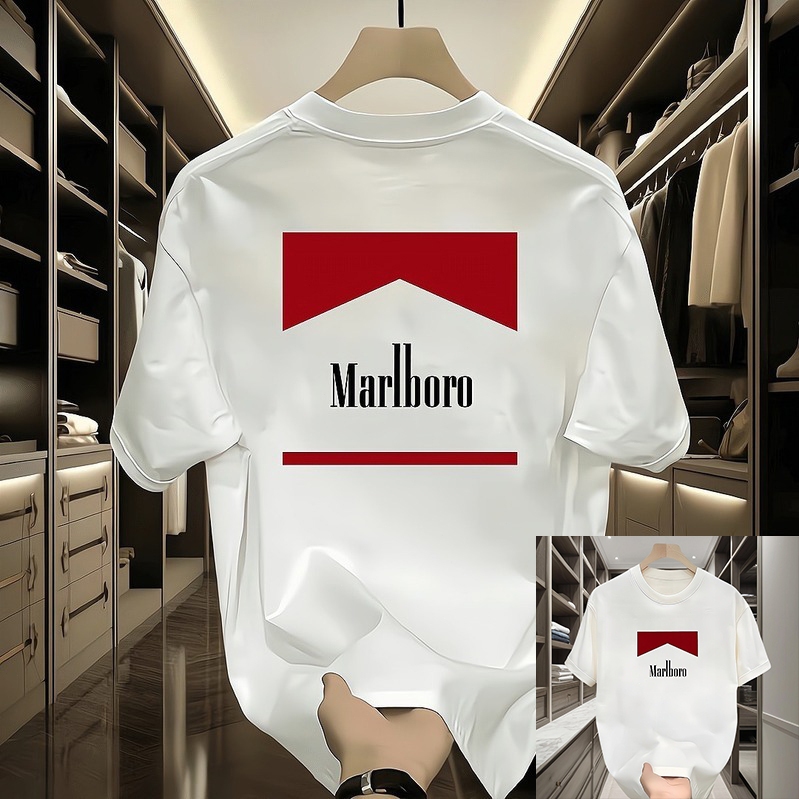 *COD* Kaos Katun Pendek Pria Ukuran Besar Berkualitas Tinggi Leher Bulat Motif Klasik Marlboro Sablo