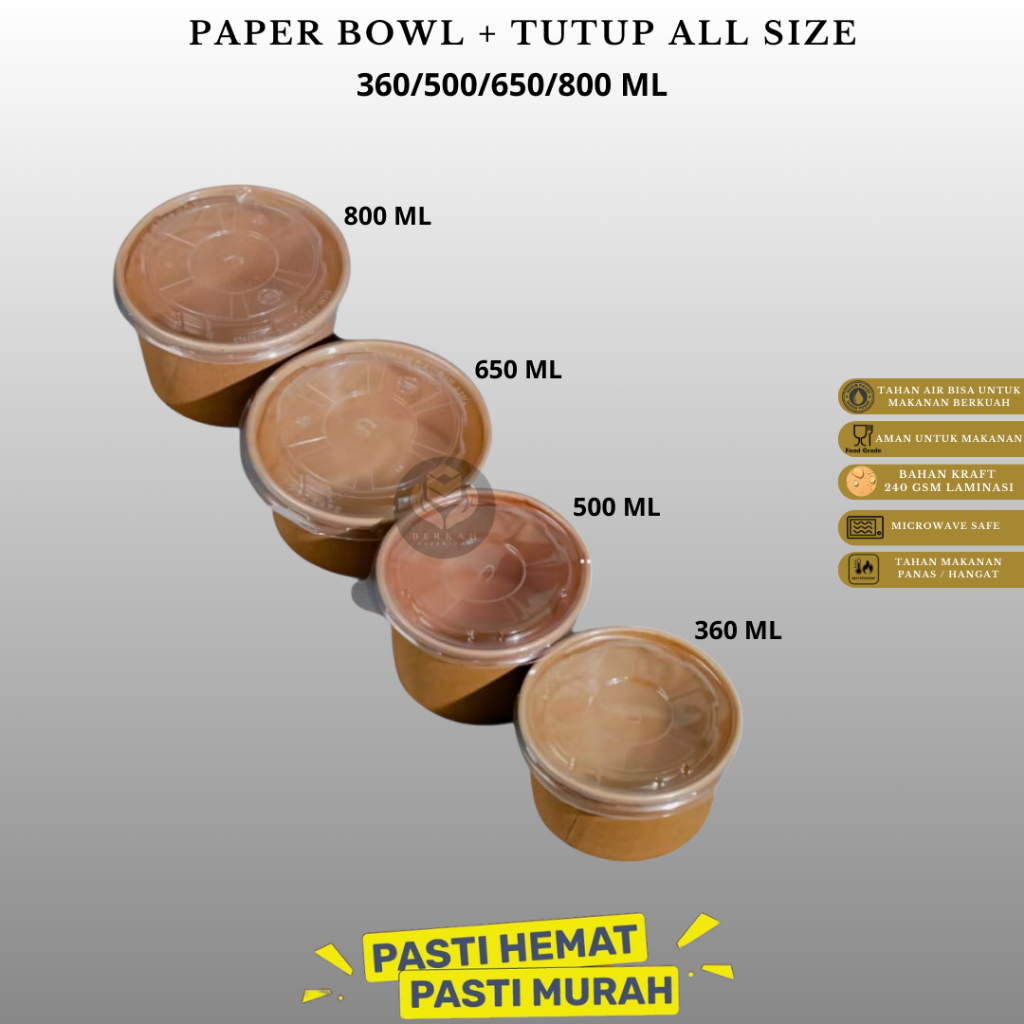 Paper Bowl 360 Ml Plus Tutup Rice Bowl 12 0z (Isi 25 Pcs-PBLk360)