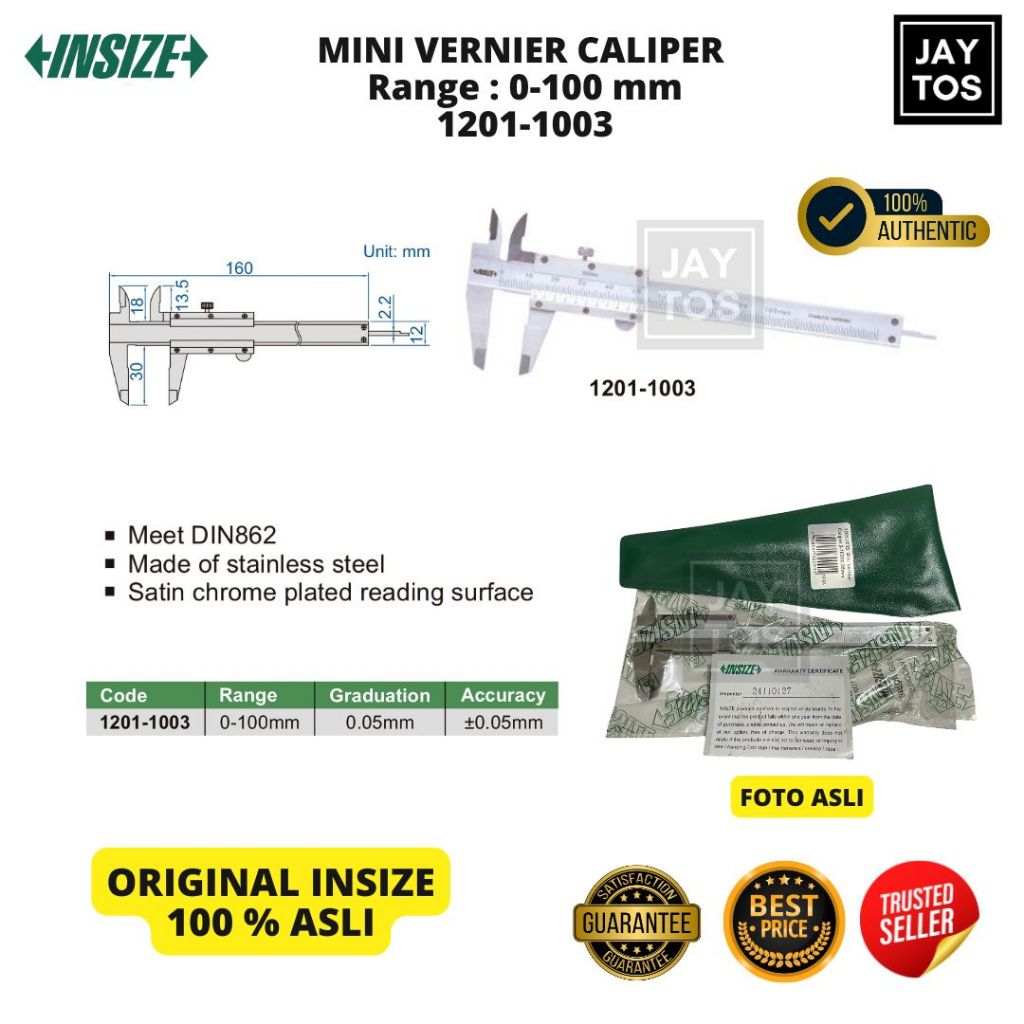 Insize 1201-1003 Jangka Sorong Mini / Vernier Caliper / Sigmat Digital 100 mm Stainless Original
