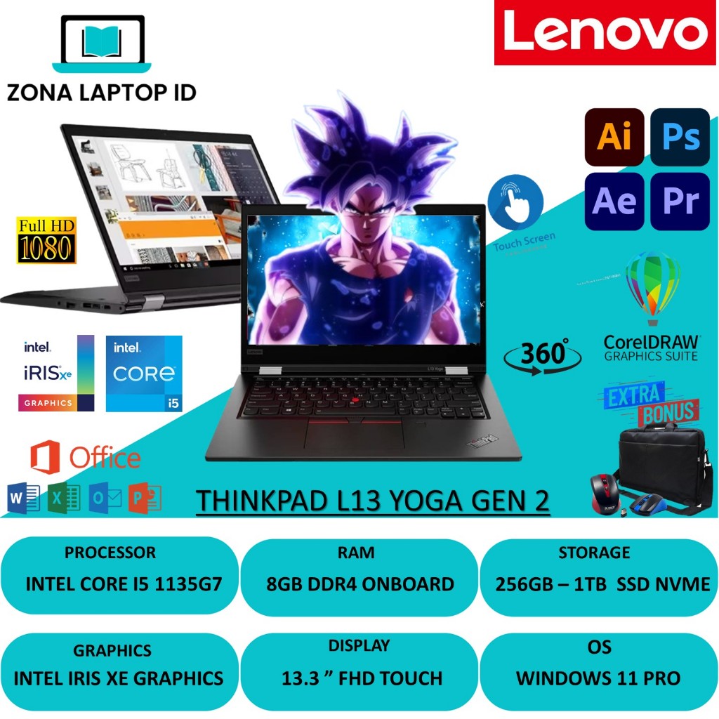 Laptop Lenovo ThinkPad L13 YOGA Gen 2 Core i5 1135G7 Layar 13.3 Inch FHD BERGARANSI