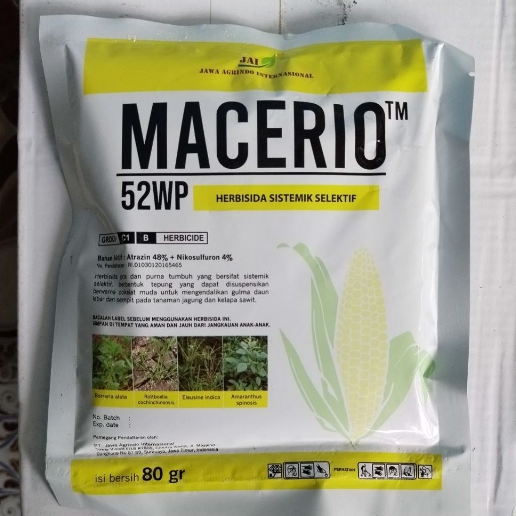 Obat rumput jagung Macerio 52 wp 80 gram, ampuh Basmi swgala rumput tanaman jagung dengan cepat.
