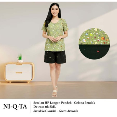 Setelan HP NIQTA Dewasa Lengan Pendek - Celana Pendek (Ukuran S, M, L) Katun Jepang Baju Tidur NQT K