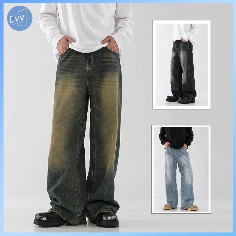 Celana panjang pria celana baggy jeans pria celana jeans reguler pria pria loose fit jumbo