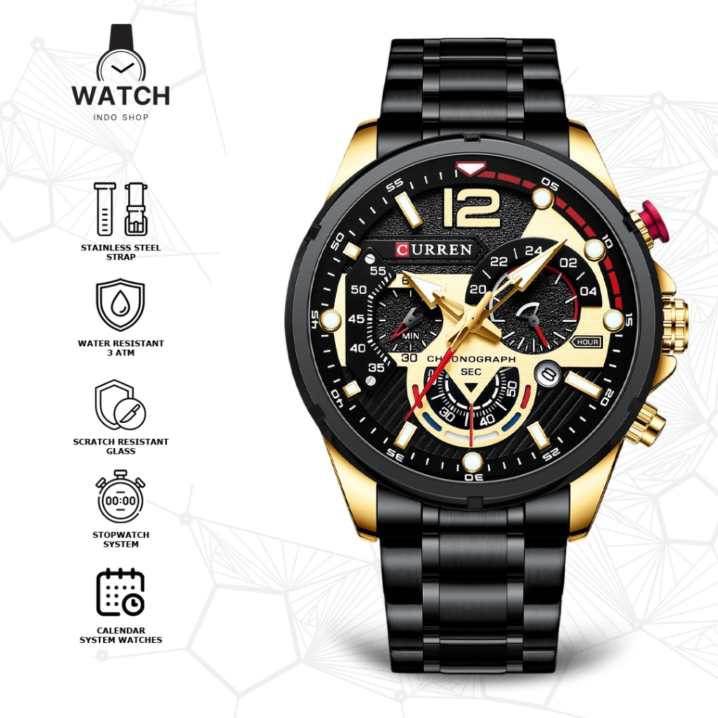 Indoshopwatches Jam Tangan Pria Analog Curren 8395 Stainless Chronograph Luminous Watches