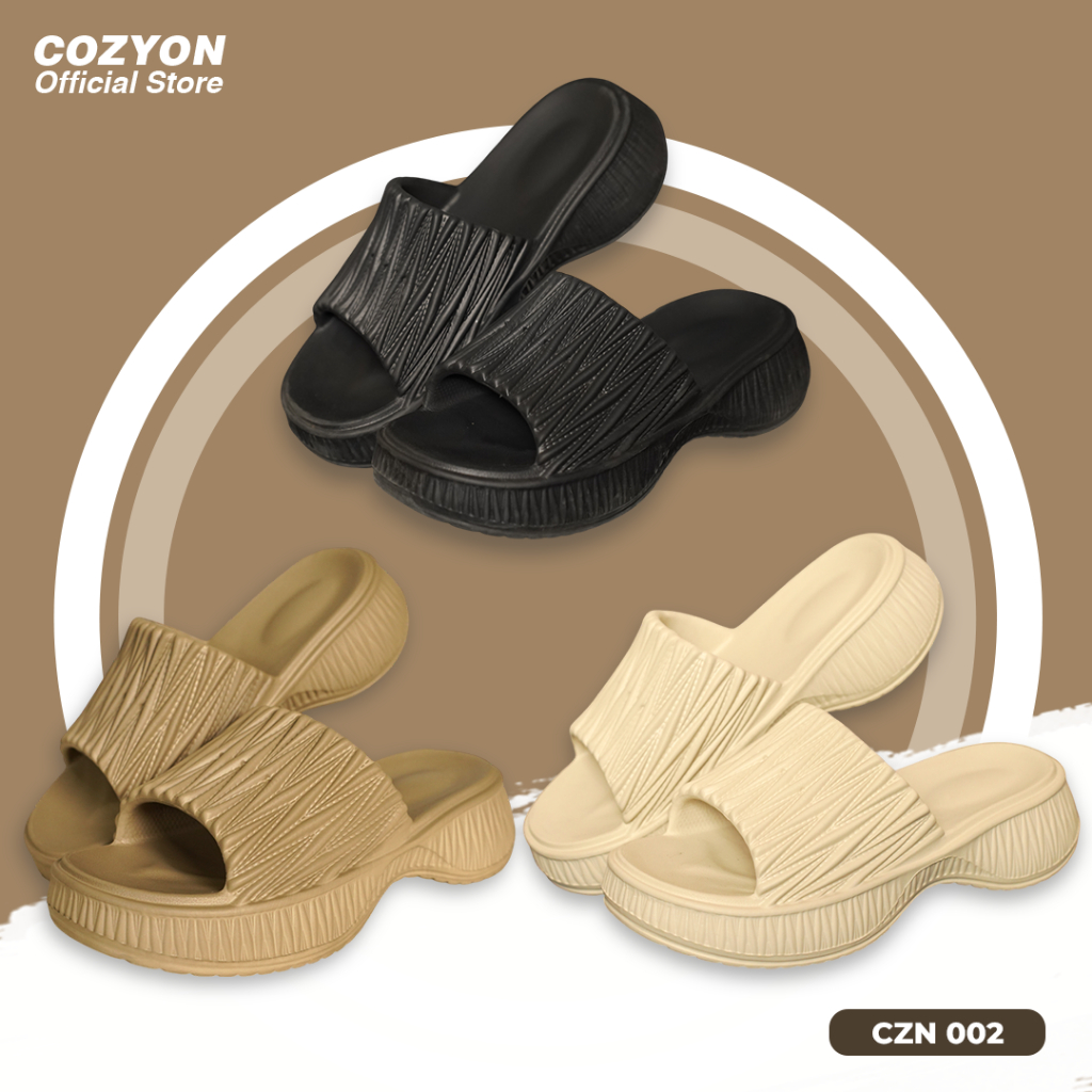 [COZYON] Sandal Unisex Bantal Timbul Hitam - Platform Tebal Lightweight - Sandal Harian Stylish