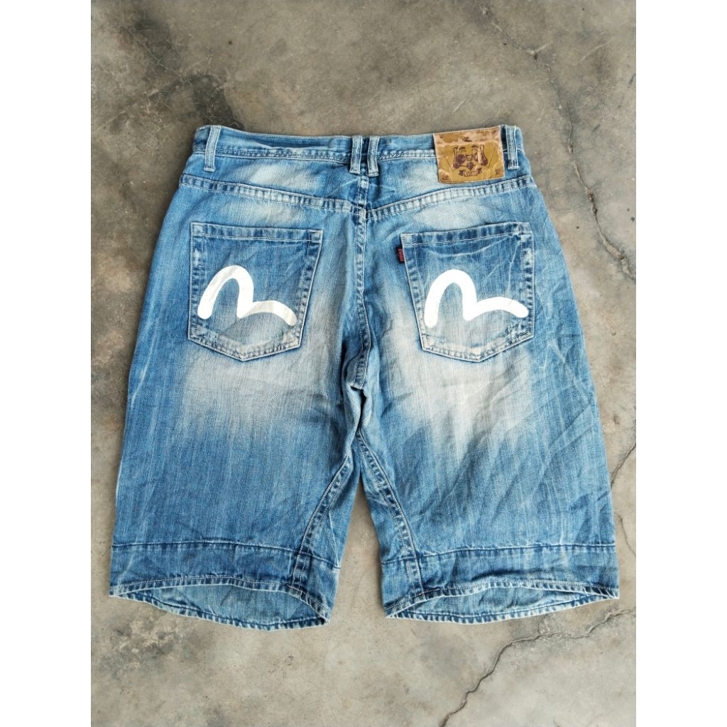 evisu big logo detail 3/4 jeans shorts