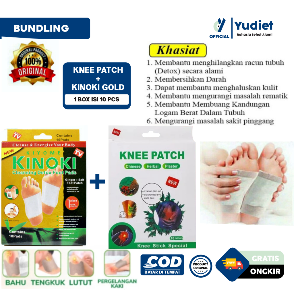 Kinoki Detok kaki Original & Knee Patch koyo Pereda Nyeri Pada lutut Punggung Bahu Pergelangan kaki
