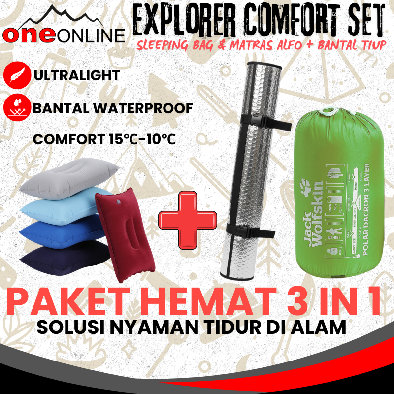 sleeping bag 3 layer + matras almunium foil + bantal tiup