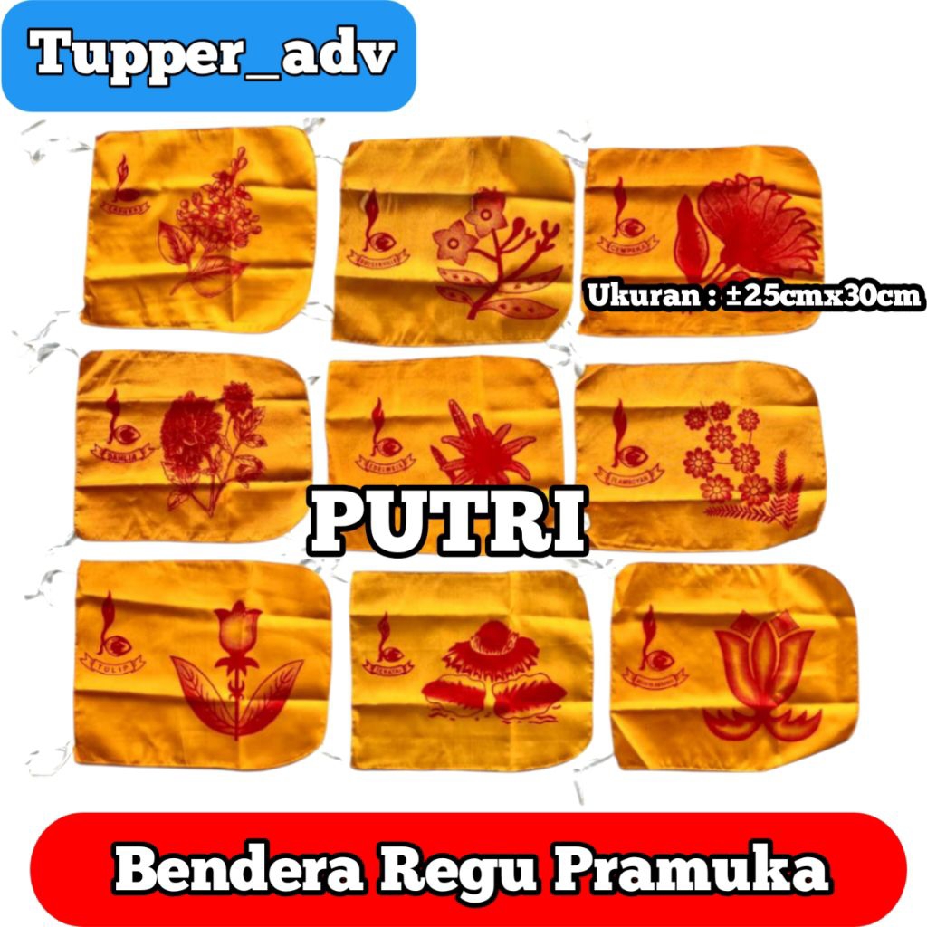Bendera Regu Pramuka Putri Lengkap / Bendera Regu Pramuka Bunga /  Bendera Regu Pramuka Flora Fauna