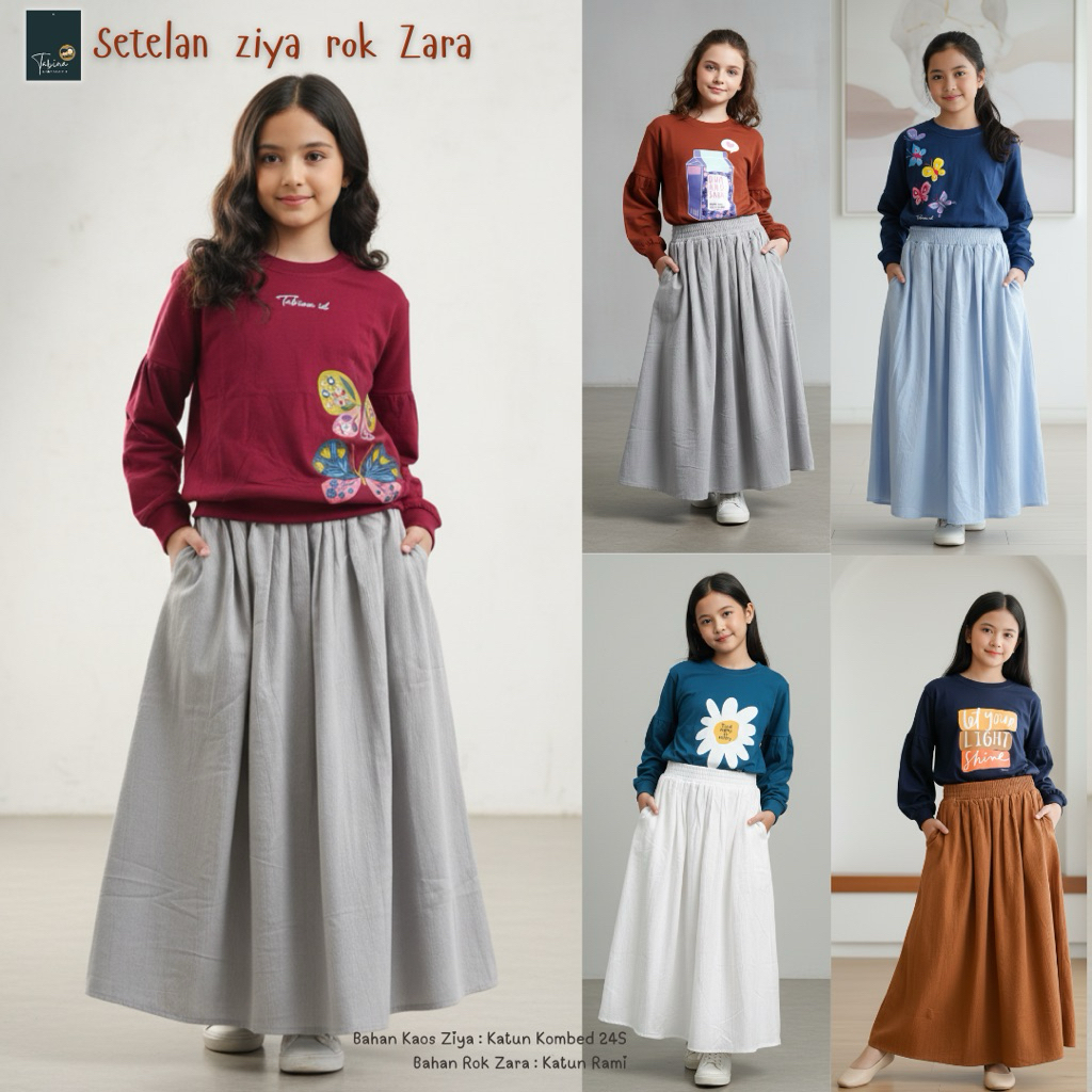 Setelan Rok Anak Perempuan hingga Remaja Seri Ziya Zaraa usia 5 - 14 tahun
