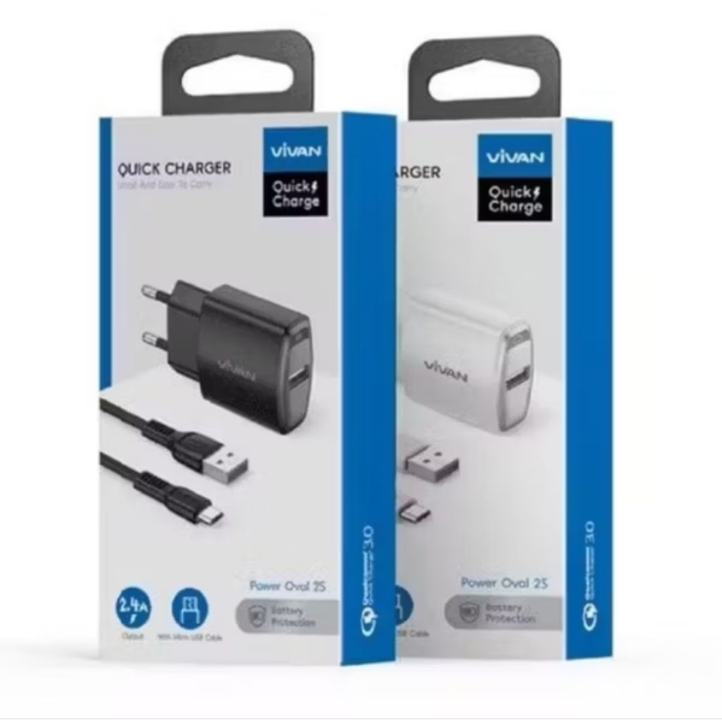 CHARGER VIVAN POWER OVAL 2S MICRO 2.4A/VIVAN C18C 18W TYPE C/VIVAN C18L 18W IPHONE LIGHTNING QUICK C
