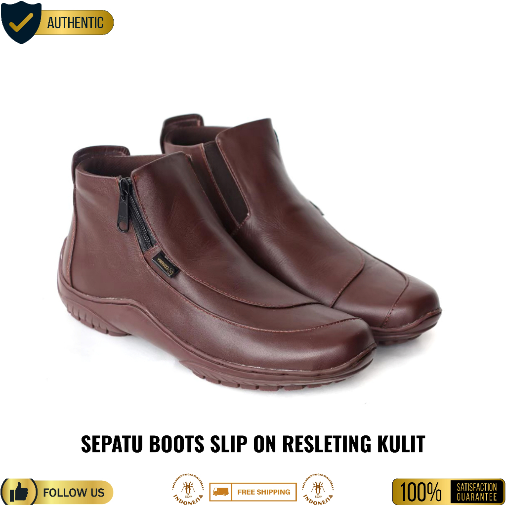 CEVANY x uawindonesia | SEPATU CEVANY CORA BROWN - Sepatu Boots Resleting Zipper Leather Slip On
