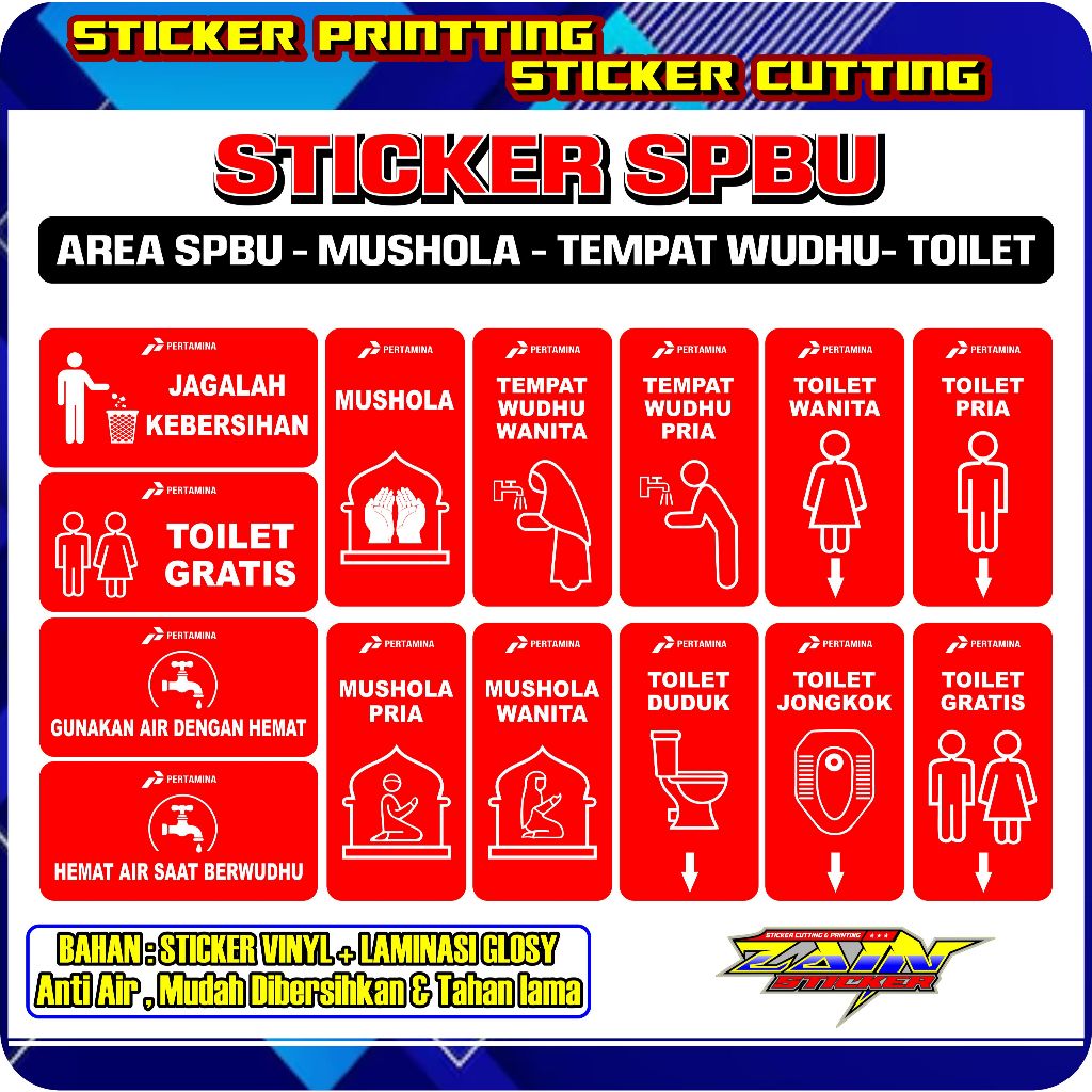 Stiker Spbu / Area Spbu / Tempat Wudhu / Toilet Spbu / Mushola Spbu laminasy glosy anti air