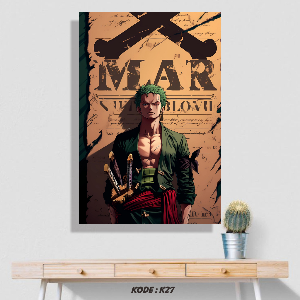 Poster Roronoa Zoro Hiasan Dinding Keren Kekinian dengan Bingkai MDF size Besar