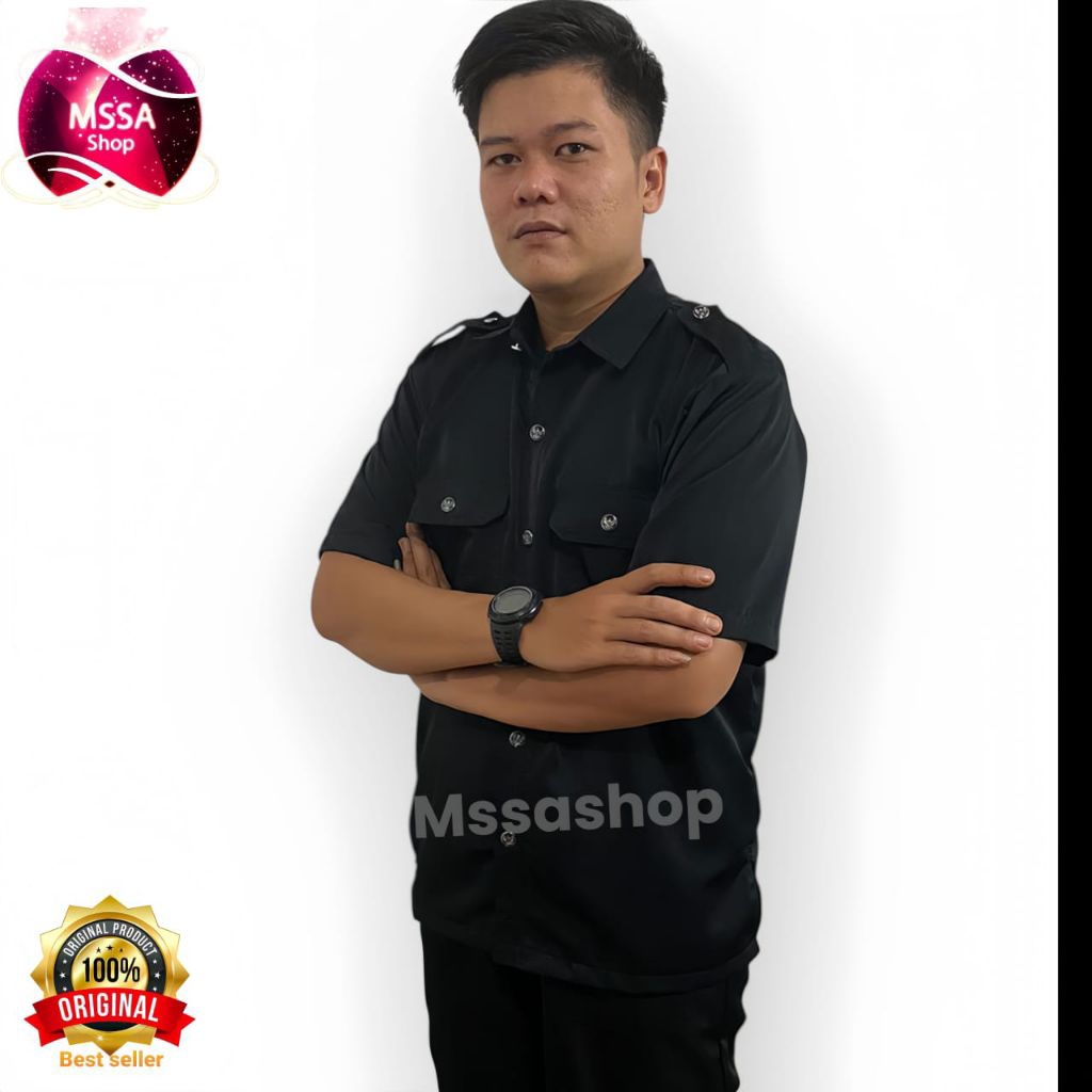 Setelan Safari Hitam pekat Security / Baju Safari Security / Setelan Satpam / Seragam Security / Dri