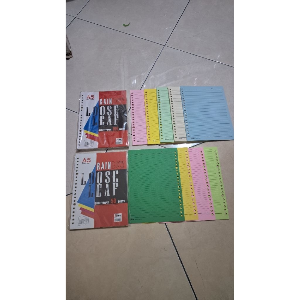 Kertas Isi Ulang Binder Rainbow Loose Leaf Garis, Ukuran A5 210mm x 150mm Isi 50 (4 warna) & 100 (5 