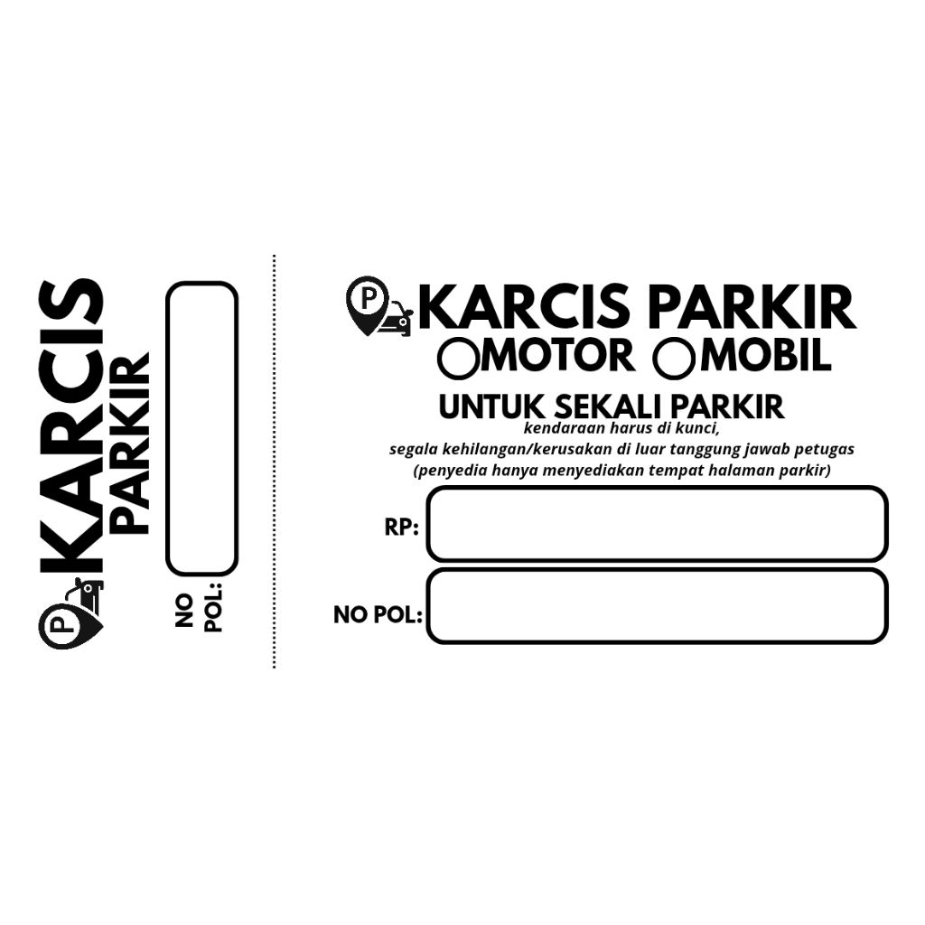 KARCIS PARKIR MOTOR MOBIL KARCIS PARKIR UNIVERSAL TANPA HARGA