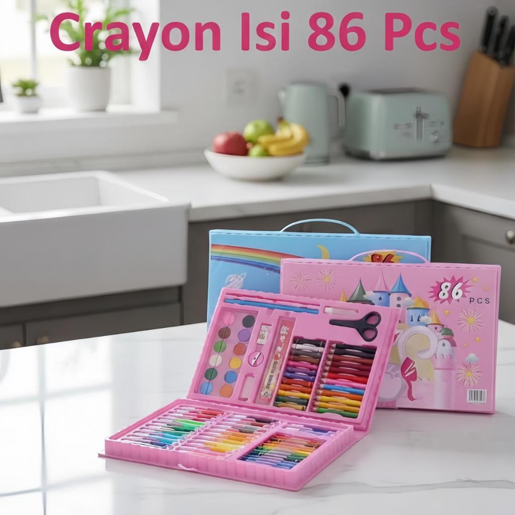 Art Set Mewarnai 86 Pcs Krayon Pensil Warna Cat Air Koper Karakter Kucing