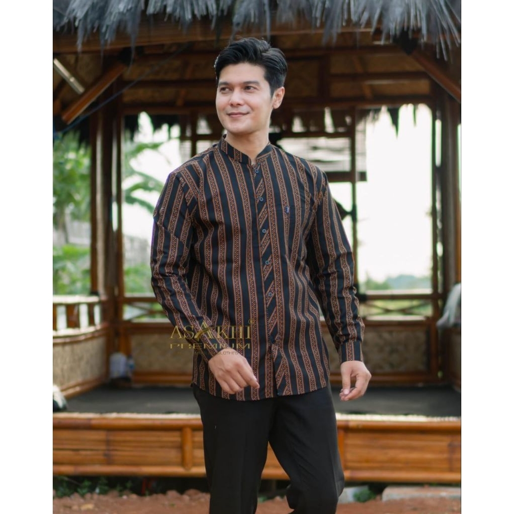 Kemeja Batik Pria Lurik Lengan Panjang Motif Lurik Hem Salur Lengan Panjang Baju Adat Jawa Garis Kat