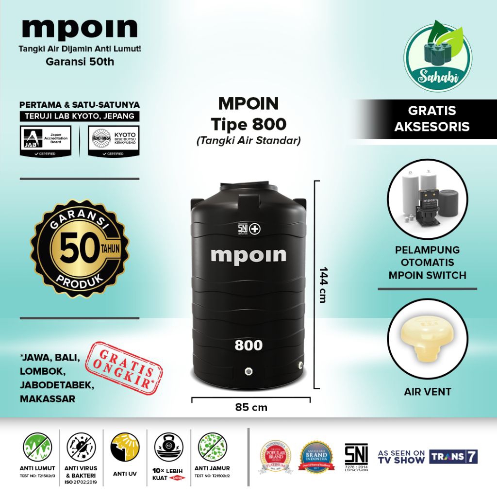 Tandon Air / Toren Air / Tangki Air Mpoin 800 Liter Invoice