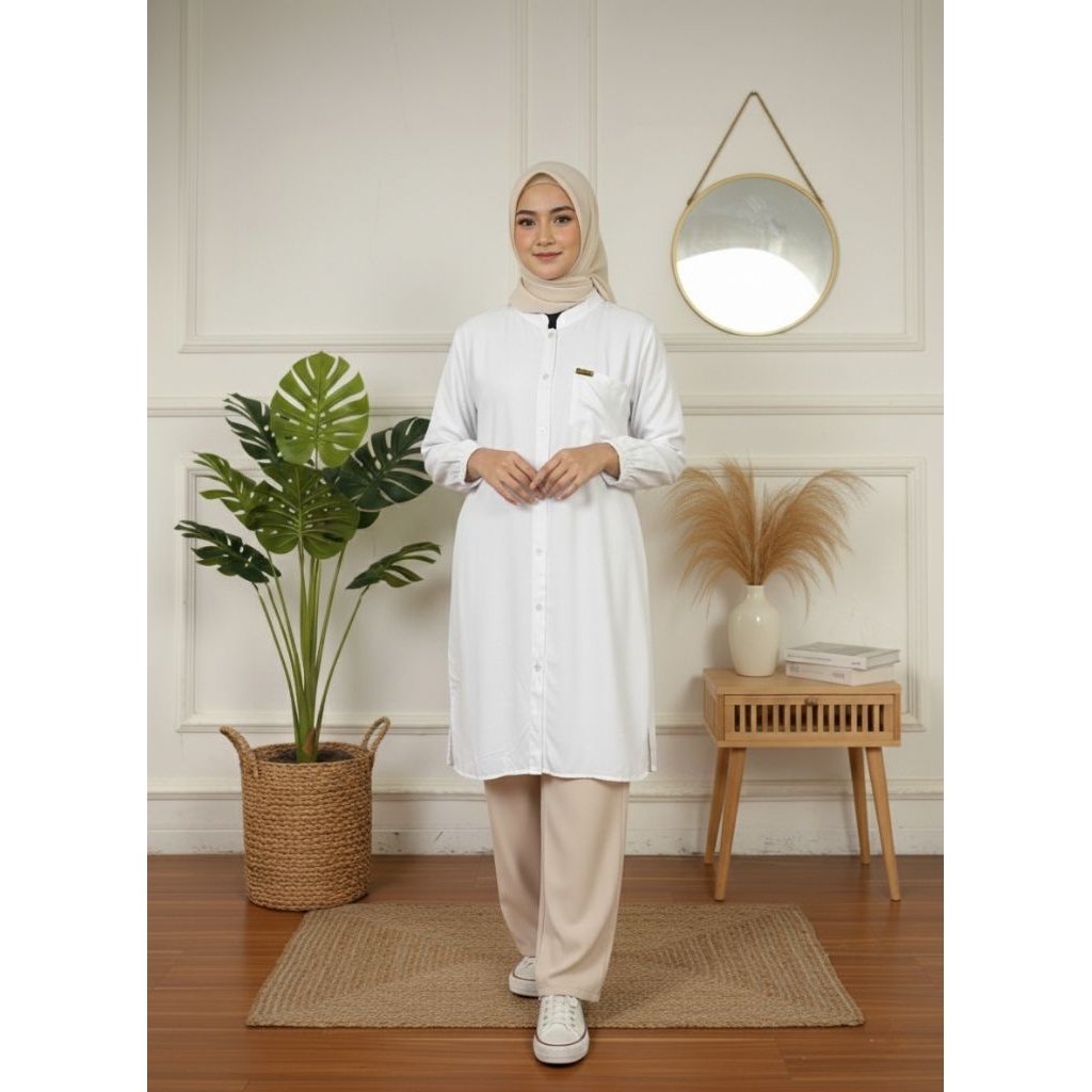 Tunik panjang warna putih