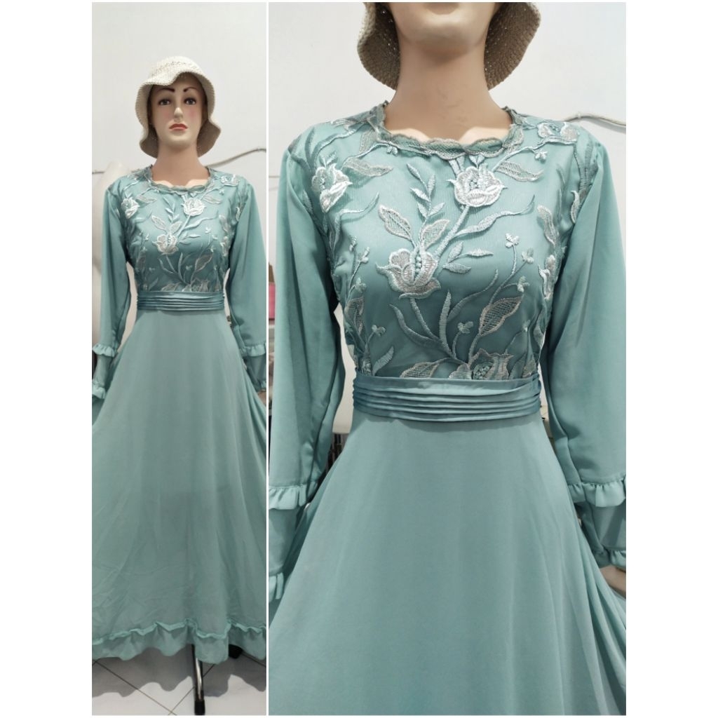 GAMIS WANITA WARNA HIJAU MINT BAHAN CERUTI PREMIUM