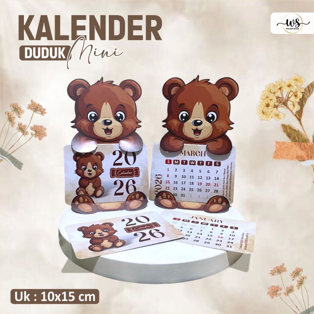 KALENDER DUDUK MINI KARAKTER BERUANG BAHAN ART PAPER - KALENDER MEJA AESTHETIC READY STOCK