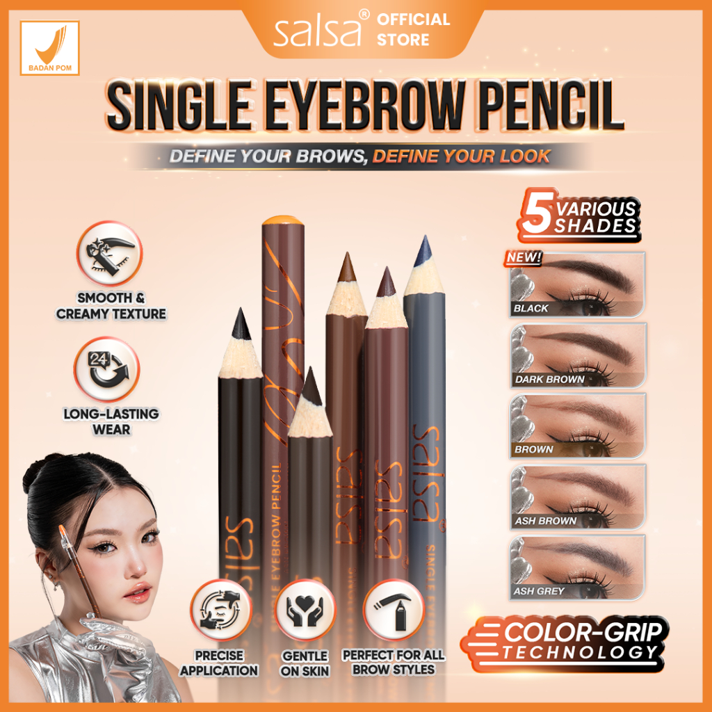 SALSA Single Eyebrow Pencil - Pensil Alis Tekstur Creamy | Pensil Alis Waterproof | Pensil Alis Natural |  Pensil Alis Tahan Lama Serut Rautan