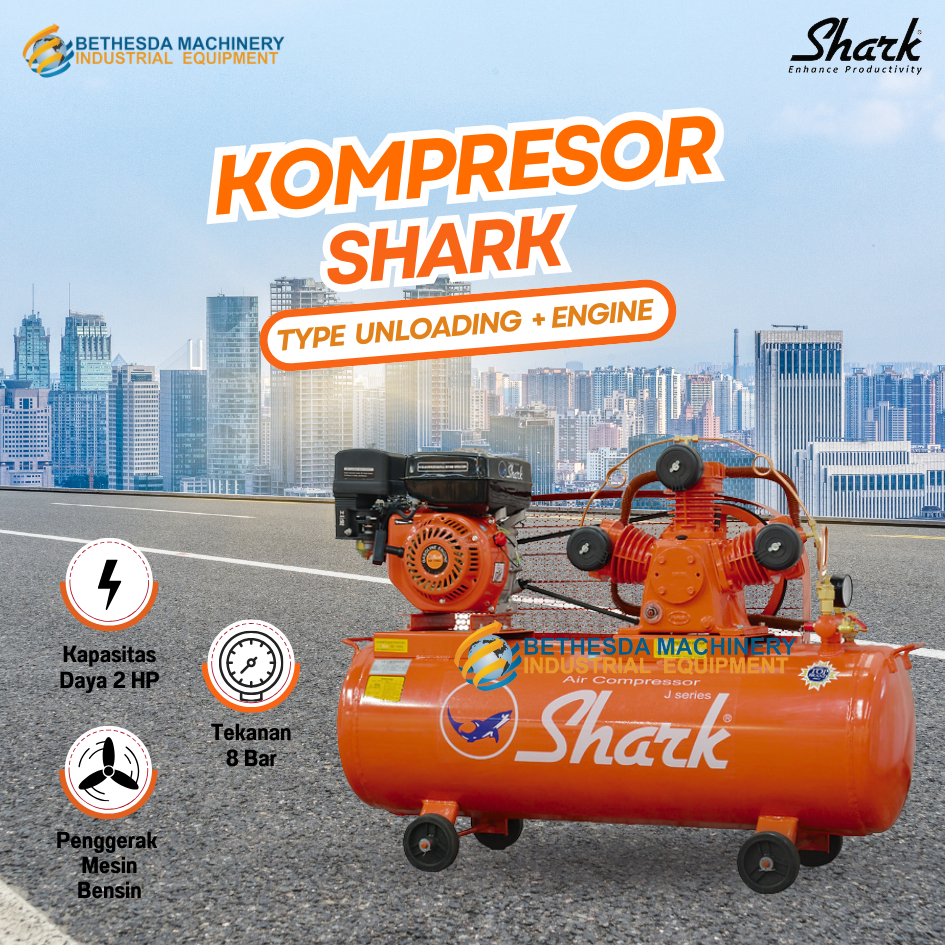 Shark Air compresor / kompresor bensin 2 Hp 2hp lengkap mesin shark 6.5 pk 7 Bar