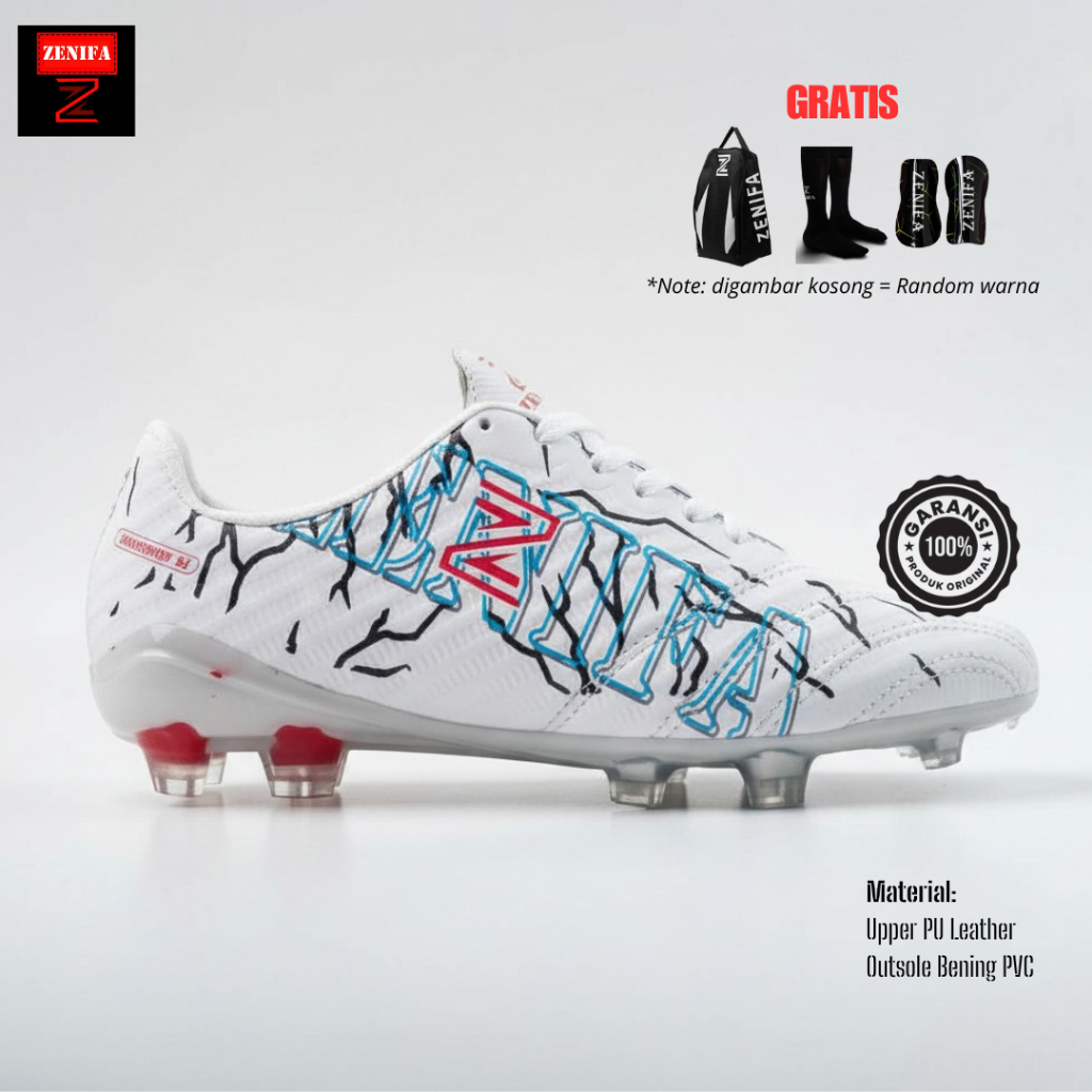 Zenifa - Sepatu Sepak Bola Boots Zenifa Power Crack  IN White/Red Terbaru 2025