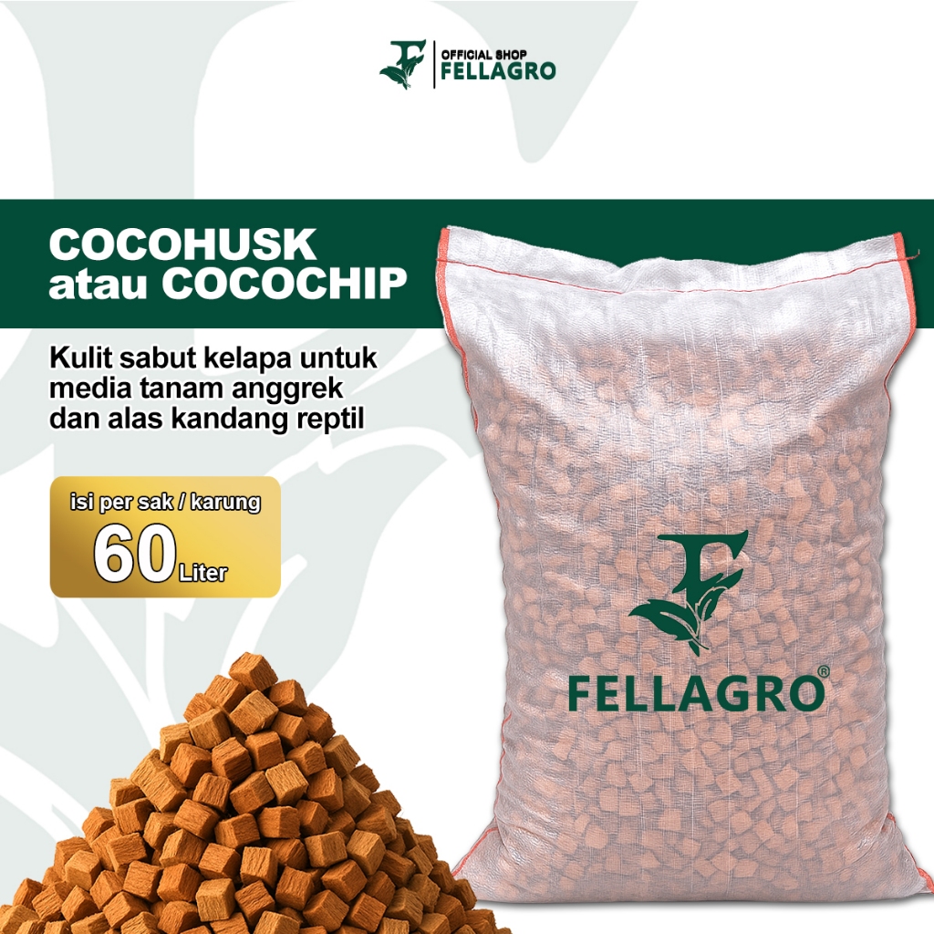 FELLAGRO COCOHUSK COCOCHIPS 60 LITER MEDIA TANAM ANGGREK COCOCHIPS HUSK ALAS KANDANG REPTILE