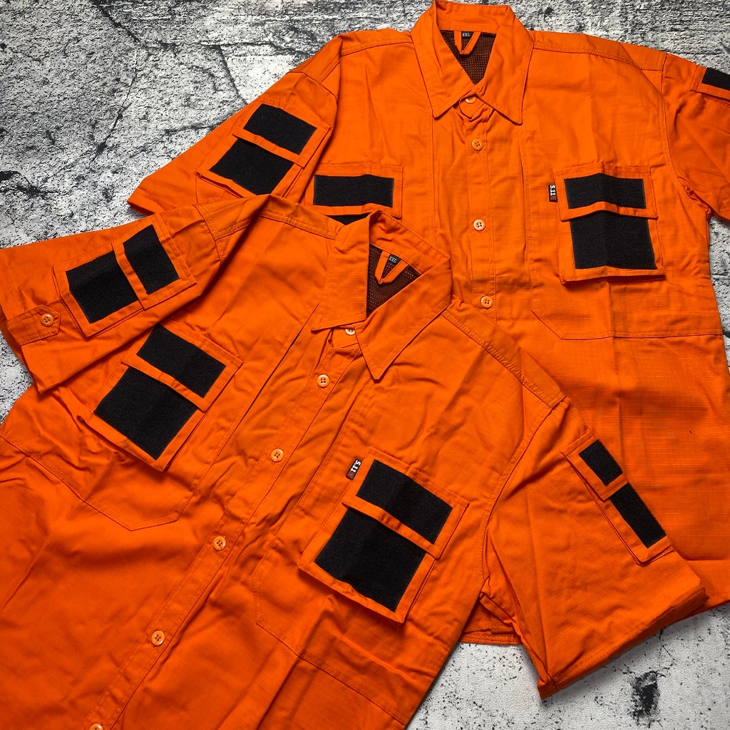 Kemeja tactical Lengan Pendek Bahan Ripstok Tebal untuk Kerja Lapangan Baju PDL orange