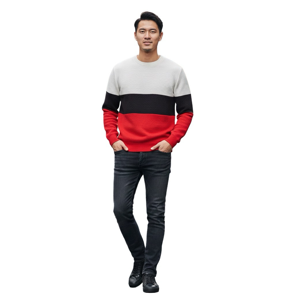 Crewneck Threetone White Black Red