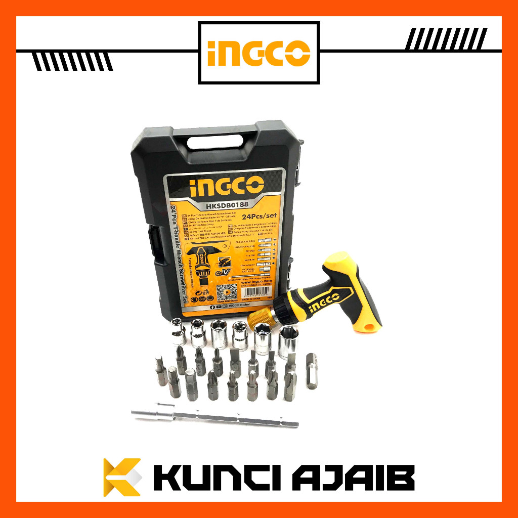 INGCO HKSDB0188 Obeng Set 24 Pcs Kunci Sok T Handle Rachet Combination