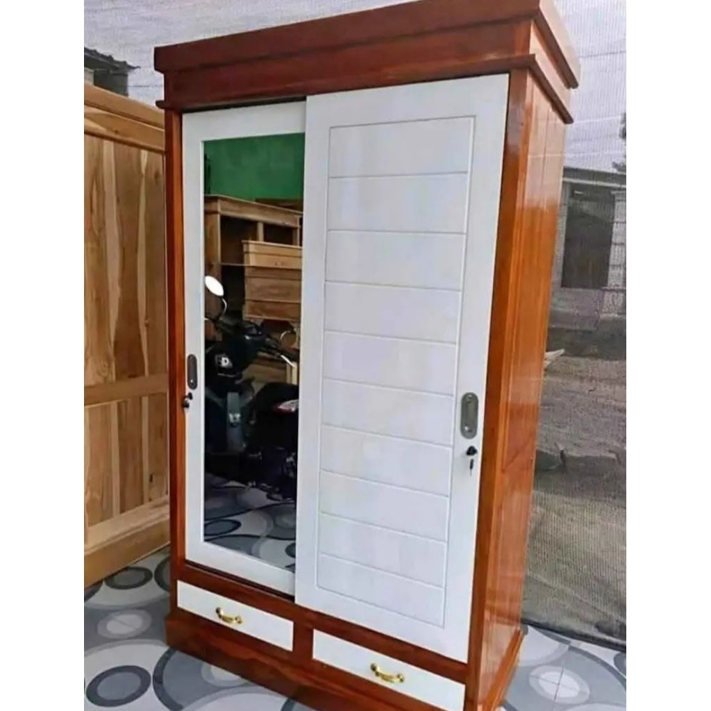 lemari sleding 2 pintu full kayu jati