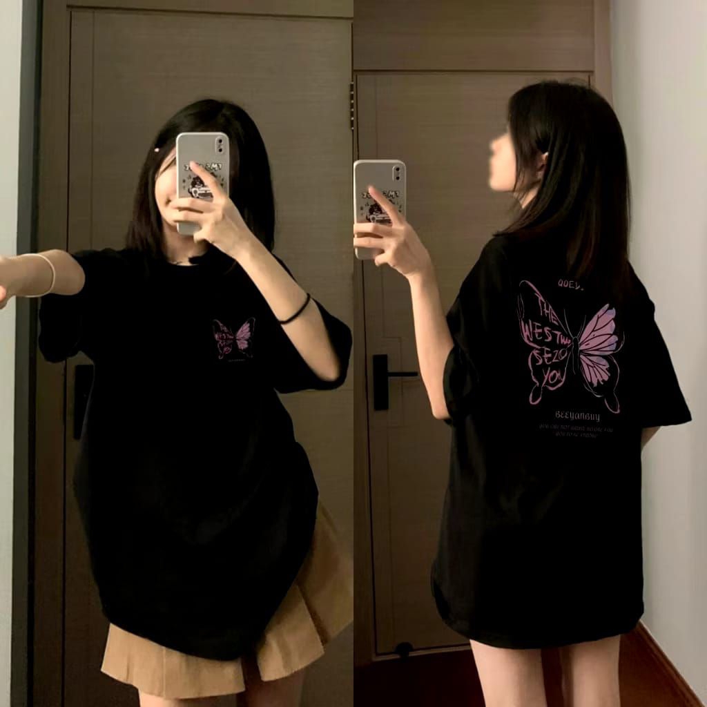 Kaos T-shirt Short Sleeve Baju Kaos Oversize Baju/Kaos Gaya Korean Women's Butterfly T-shirt Atasan 