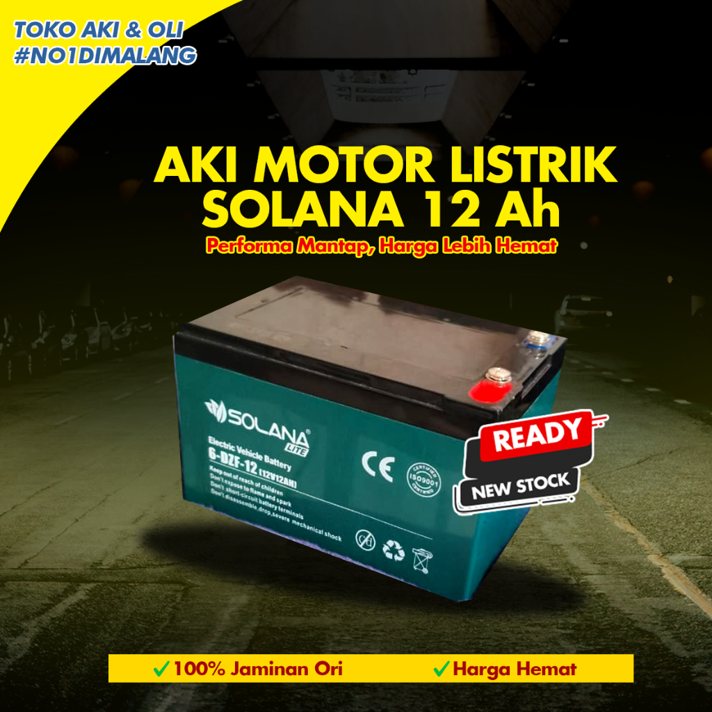 Aki Sepeda Listrik SOLANA Original 12V 12Ah (12V12AH-C2Aki Sepeda Listrik)