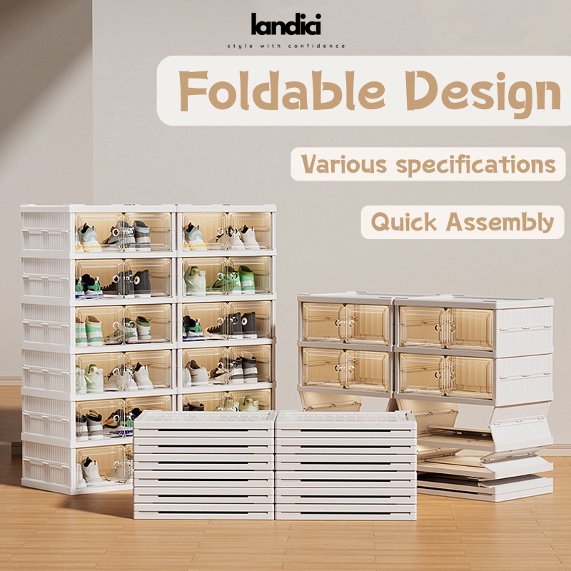 LANDICI Rak Sepatu Akrilik Tebal / Lemari Tas dan Sepatu Besar / Rak Sepatu Susun dapat Dilipat