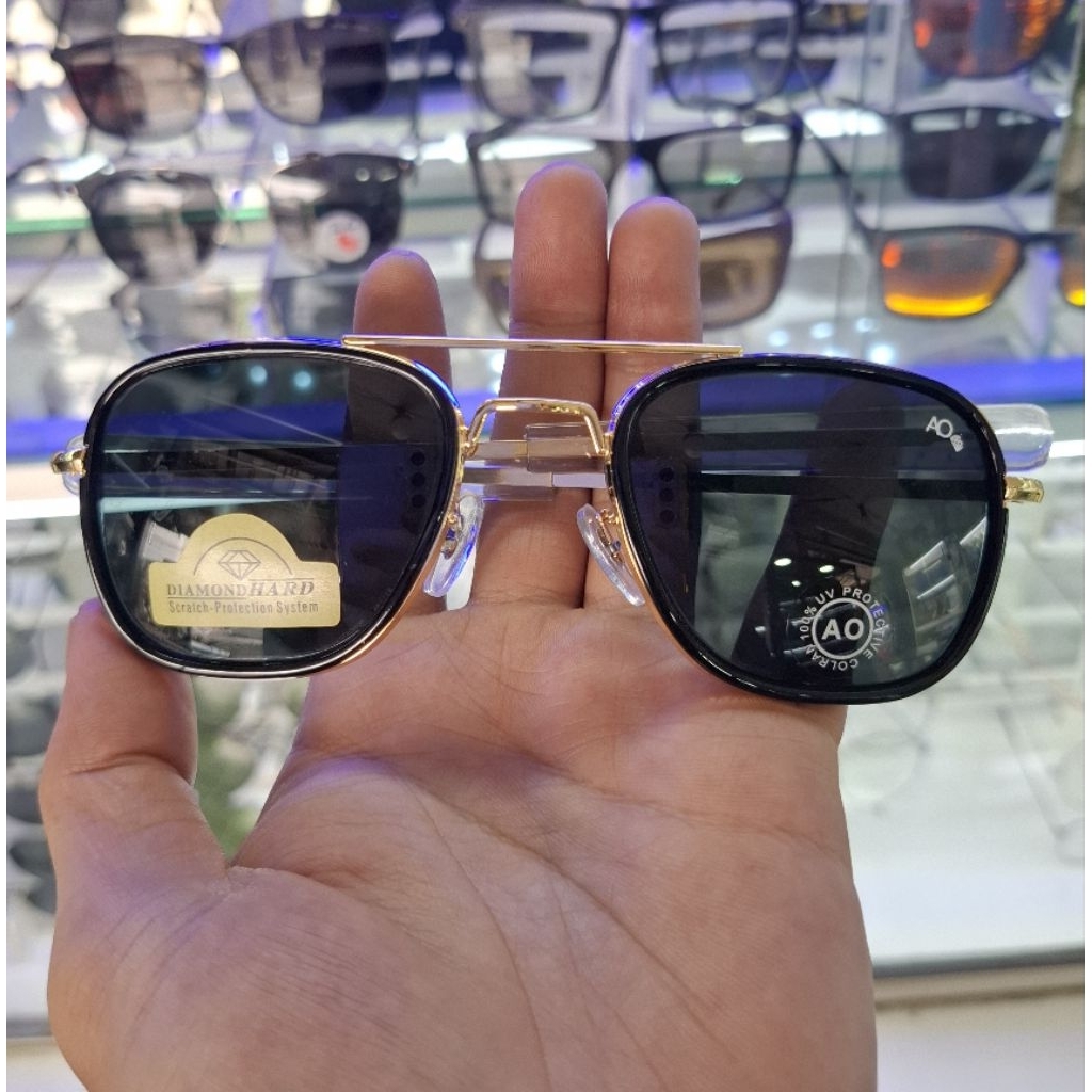 kacamata hitam pria AO diamond hard kaca asli antisilau