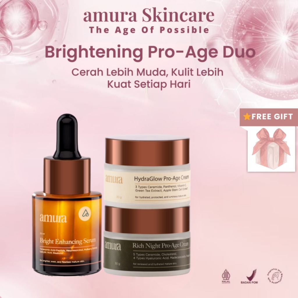 Amura Skincare  Set | Bright Serum + Pro Day & Pro Night Cream Cerahkan dan Kuatkan Kulit