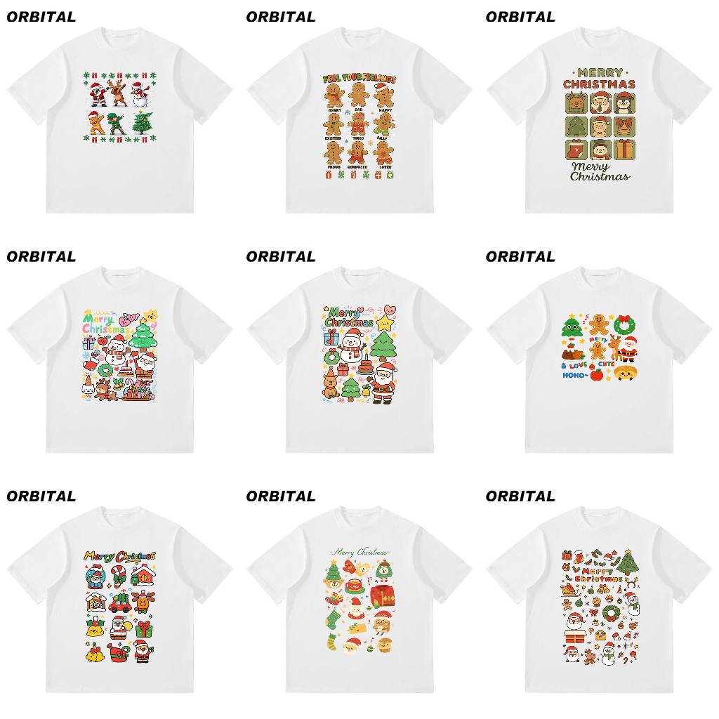 ORBITAL Kaos Natal Putih 230GSM — Santa & Gingerbread Icon Oversize Unisex
