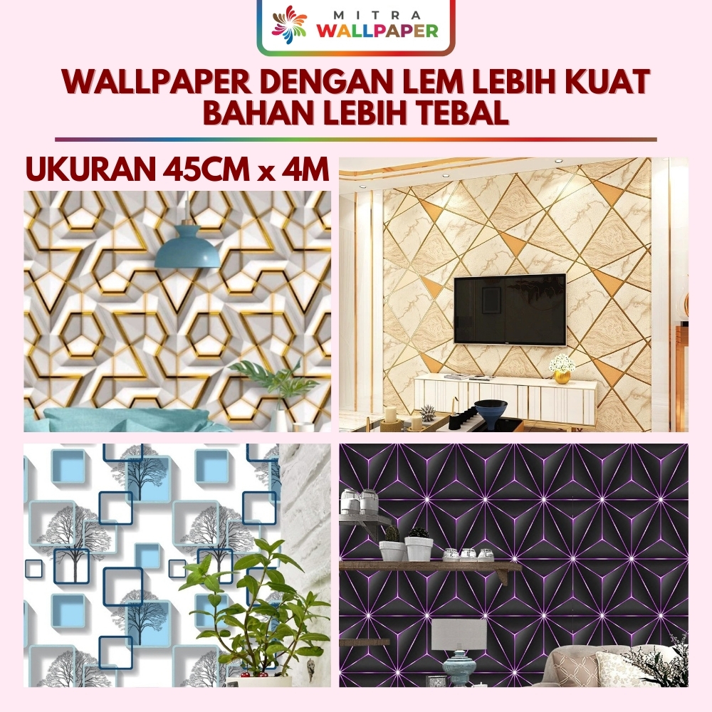 Wallpaper Dinding Ruang Tamu Minimalis Wallpaper Kamar Tidur 3D Geometri Mewah Elegan Modern Premium